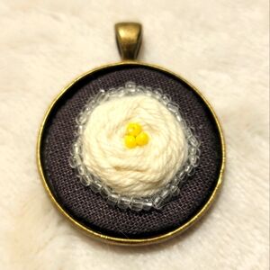 Handmade White Rose Flower Necklace Pendant